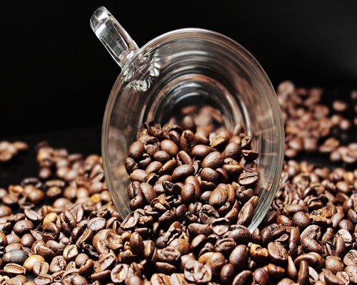 A cup of coffee and a glass of water